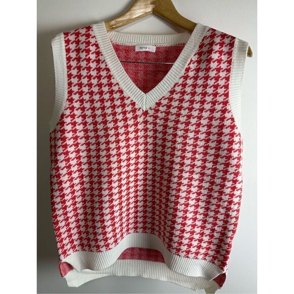 Houndstooth Sweater Vest Orange Coral - Picture 3 of 9